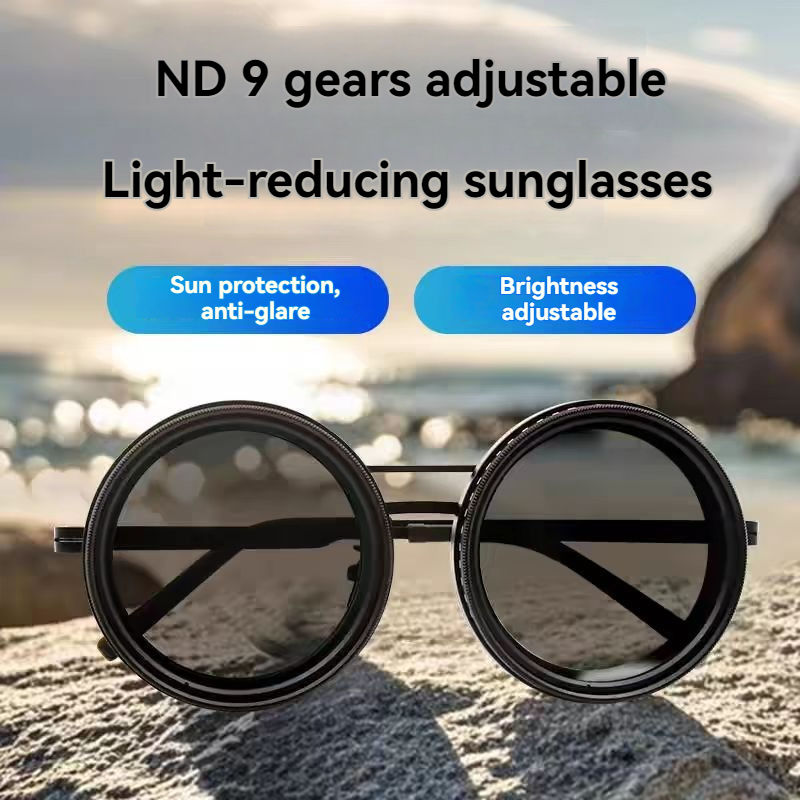 High Quality Round Polarized Brightness Adjustable Sunglasses Aperture ND Filter Tint Adjustment Sunglasses with Camera Lens