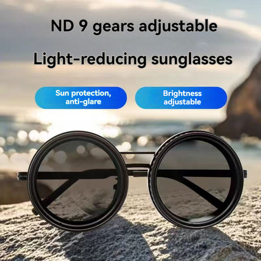 High Quality Round Polarized Brightness Adjustable Sunglasses Aperture ND Filter Tint Adjustment Sunglasses with Camera Lens