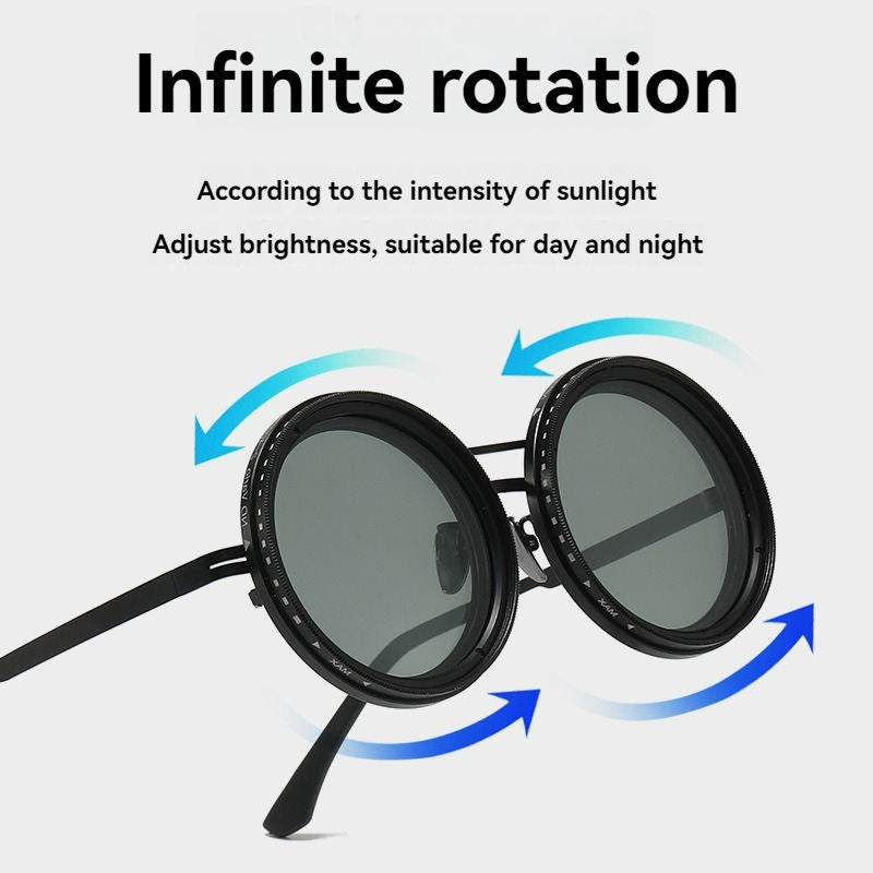 High Quality Round Polarized Brightness Adjustable Sunglasses Aperture ND Filter Tint Adjustment Sunglasses with Camera Lens
